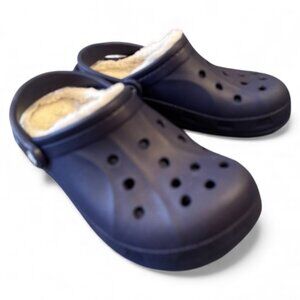 🌟 Crocs Ralen Fur-Lined Classic Slip-On Clogs Unisex Navy Blue Women’s 9 Men 7